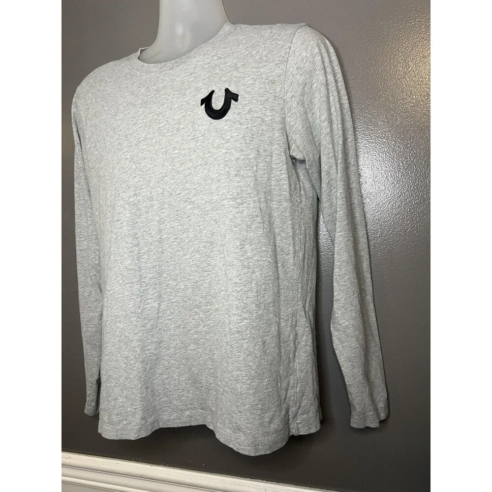 True Religion Shirt Mens Medium Gray Long Sleeve Horseshoe Logo Casual
